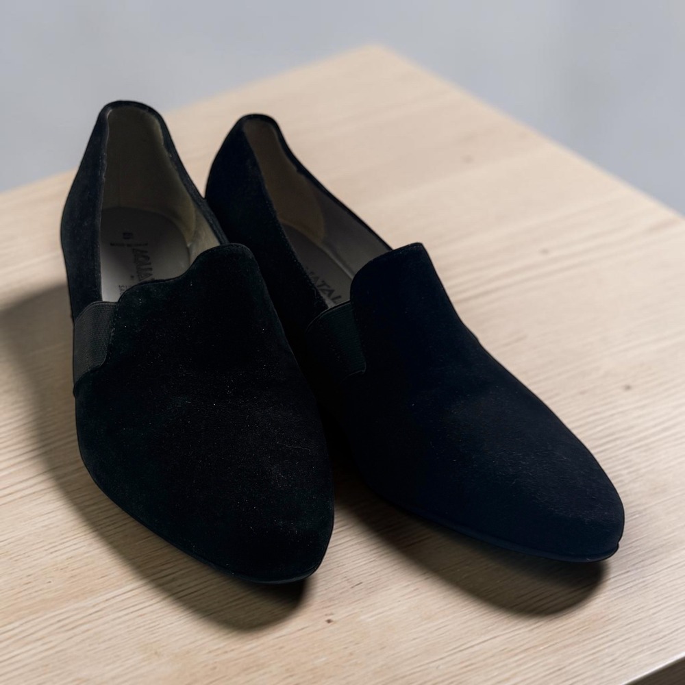 Aquatalia by Marvin K Black Suede Sacchetto Wedge Loafers Made in Italy Size 8.5